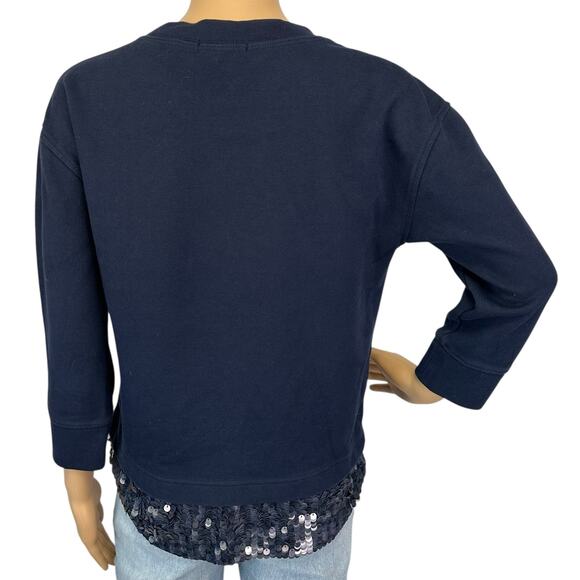 J. Crew Sequin Trim Sweatshirt Navy Blue B7027 Size XS - Picture 7 of 14